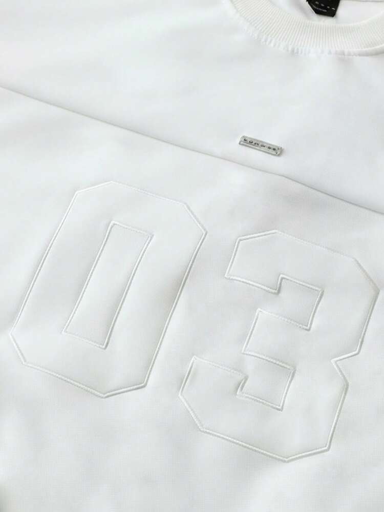 Oversized White Sweatshirt With Embroidered Number Design