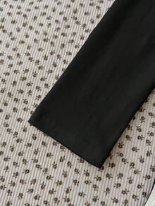 SHEIN 青少年女孩黑色针织设计长袖 T 恤，时尚百搭休闲基本款 - 黑色 - 查看 5