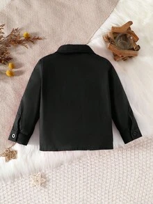 SHEIN 婴幼儿男孩/女孩百搭翻领长袖衬衫，休闲日常穿着，适合户外活动、度假、上学、所有季节 - 黑色 - 查看 2