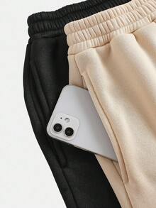 SHEIN Girlism 少女休闲街头风格必备基础百搭休闲宽松运动裤，杏色，适合秋季、冬季和返校季 - 杏色 - 查看 3