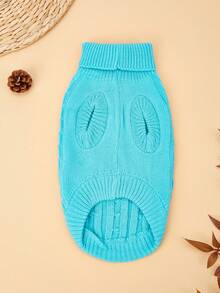 PETSIN 一件蓝色短款秋冬加厚针织防风保暖休闲宠物毛衣 - 藍色 - 查看 6