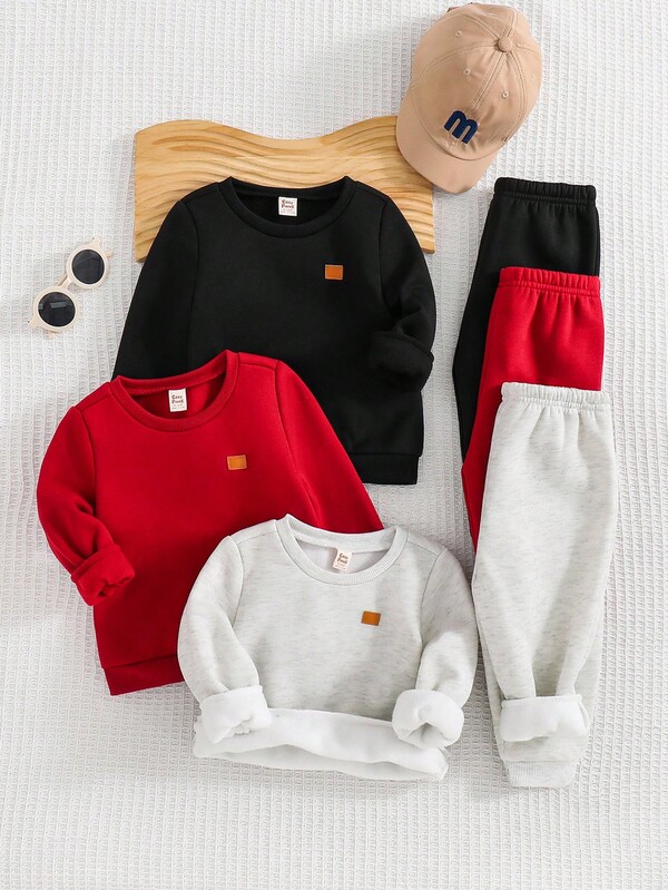 Cozy Pixies 6pcs Baby Boy Soft Knit Jacquard Crew Neck Long Sleeve Sweatshirt And Elastic Waist Pants Set
