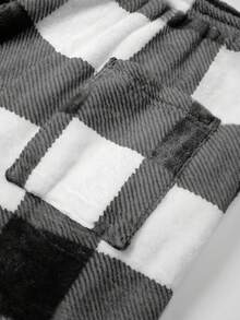 SHEIN 孕妇格子抽绳腰口袋阔腿宽松抓绒裤，秋冬 - 黑與白 - 查看 10