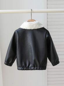 SHEIN Áo khoác lông giả cổ cho bé trai/bé gái, thời trang dạo phố thường ngày, phù hợp cho mùa thu/đông - màu đen - Xem 2