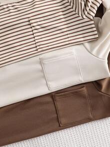 SHEIN 女孩秋季服装 - 长袖条纹运动衫搭配米色和棕色运动衫，时尚且适合日常穿着 - 彩色 - 查看 5