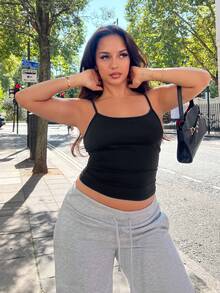 NegzBox Women's Tank Top Waist Ruching Spaghetti Strap Fitted Slim Camisole, Can Be Worn Underneath Or Outerwear Y2K Outfit  - Black - View 1