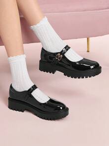 CUCCOO DOLLMOD 女式黑色厚底圆头可爱优雅简约百搭玛丽珍鞋 - 黑色 - 查看 3