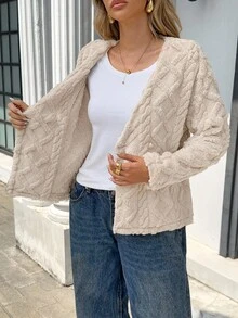 Chiquease Women's French V-Neck Gold Button Cardigan Sweater, Long Sleeve, Christmas - White - View 6