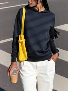 SHEIN Unity Letter & Butterfly Print Drop Shoulder Hoodie BEAUTIFUL Miracles Happen Every Day Life Is Not Always Dark Live The Life You Most Want Try To Do What You Want To Do Most What You Want Will Come,Long Sleeve Tops Graduation,Back To School,Graduation,Teacher For Women,Back To School Pullover Fall Sweatshirt - Dark Grey - View 5