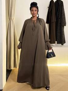 Maweii Váy xòe nơ thường ngày cỡ lớn - Màu xanh Ô liu - Xem 2