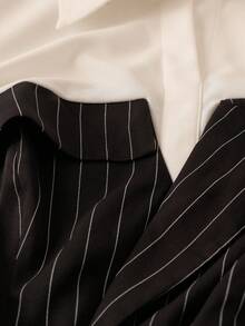 SHEIN Clasi Conjunto de pantalón y blusa de manga larga con estampado de rayas para tallas grandes - Negro - Ver 6