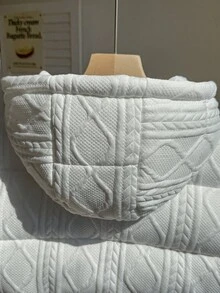 1 pieza Abrigo con capucha con estampado floral texturizado para adolescentes, color blanco sólido, manga larga, informal, adecuado para el invierno - Blanco - Ver 7