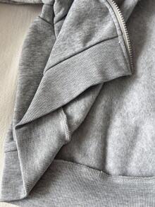 SHEIN 少女优雅可爱3D蝴蝶结领拉链保暖针织连帽外套，秋冬 - 灰色 - 查看 7