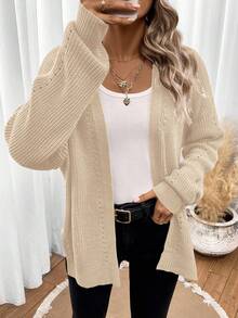 Easowa 女士休闲纯色落肩宽松开衫，秋冬 - 杏色 - 查看 6