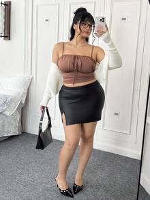 CovetEZ Plus Size Tank top & Camis - Coklat - View 5