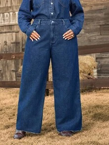 EMERY ROSE Plus Size Women Casual Street Washed Mid-Blue Denim Jeans - Dark Wash - View 5