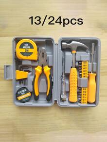 24pcs Steel Household Tool Box Set, Tool Kit For DIY, Necessities For Daily Decoration And Maintenance, Creative Gift For Ladies 1 Set Home Manual Tool Set, Electrical Hardware Repair Tool, Home Multi-Functional Vehicle Combination Toolbox Set,Tools For Men - Yellow - View 3