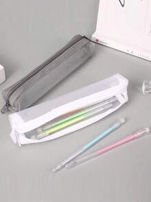 1/2/3个装极简透明网眼铅笔盒，学生考试用品收纳袋，迷你方形收纳袋，返校季必备，学习用品，铅笔袋，书包 - 黑色 - 查看 3