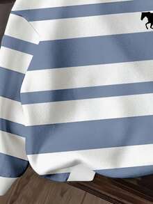 SHEIN Young Boy Striped Horse Sweatshirt - Classic Navy White Animal Print Sweatshirt, Cozy Pullover, Fall Fashion 2025 - Multicolor - View 6