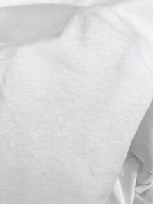 INAWLY Camiseta casual de mujer talla grande con cuello redondo, mangas acampanadas, fruncido y bajo asimétrico de unicolor - Blanco - Ver 6