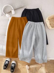 SHEIN Bộ 3 món áo nỉ và quần dài dáng rộng thoải mái, dễ thương, cổ điển màu đen trắng xám cho bé trai, mua 2 tặng 1, thích hợp cho dã ngoại, đi học, tụ họp, mùa thu/đông, tựu trường, quần nỉ ống rộng, quần dài thoải mái, quần ống rộng mềm mại. - Nhiều màu - Xem 5