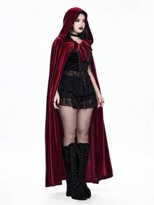 ROMWE Goth Gothic Vintage Dark Red Oversized Hat & Mysterious Cape, Suitable For Halloween