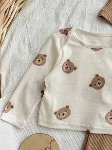 新生女婴休闲可爱卡通图案针织长袖上衣、裤子和帽子家居服套装 - 彩色 - 查看 9