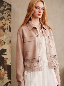 Revavyn Áo khoác nữ dáng rộng màu trơn thường ngày đi làm, mùa thu - Lạc đà - Xem 3