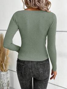 SHEIN Clasi V-Neck Criss-Cross Wrap Elegant Long Sleeve Pullover Sweater,Fall,Fall Clothes For Women - Mint Green - View 2