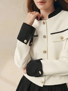 Cévolie Women's Elegant French Style Trim Blazer And Pencil Skirt 2 Pieces Set, Suitable For Commuting - Multicolor - View 3