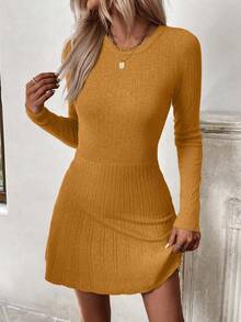 SHEIN LUNE Casual Solid Color Knit Dress, Versatile For Autumn/Winter - Ginger - View 4