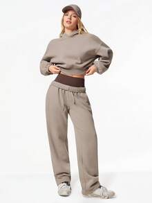 GLOWMODE Everyday Fleece Cozy Camper Soft Lightweight Warm Relaxed Fit Cropped Hoodie Sweatshirt Autumn Winter Outdoors Daily Casual Wear - Khaki - View 8