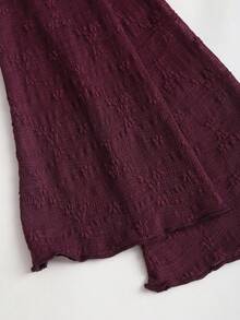 Sweetra 女士欧美时尚纯色蕾丝荷叶边喇叭袖蛋糕裙套装，适合日常穿着和度假穿着 - 酒紅色 - 查看 5