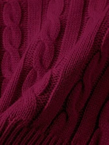 Franclia 纯色圆领扭纹针织休闲百搭长袖套头毛衣 - Red Plum - 查看 6