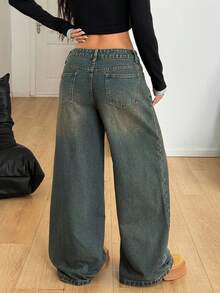 Coolane 女式休闲宽松口袋喇叭牛仔裤 - 棕色 - 查看 3