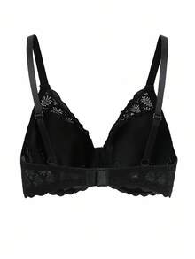 SHEIN 1pc Lace Underwire Thin Padded Simple Basic Bra - Black - View 7