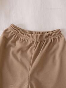 幼儿男童华夫格卡通熊耳印花棕色家居服，秋冬款 - 棕色 - 查看 6