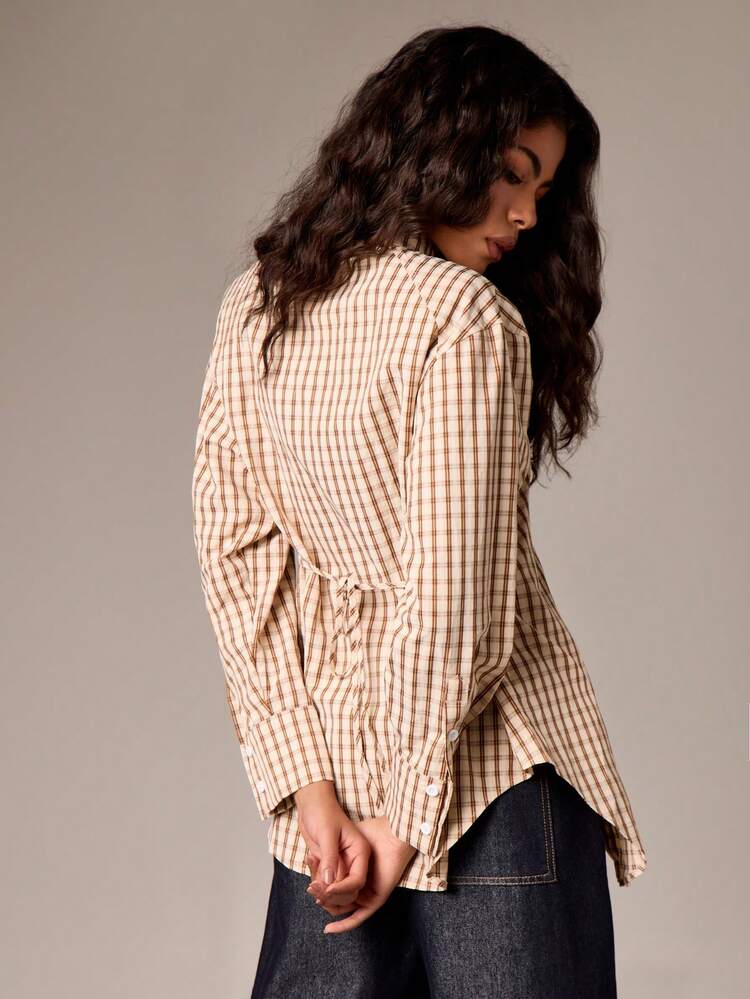 Checkered Button Up Shirt With Cinch Back Detail