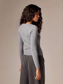 AiiRZ Suéter de henley de manga larga con botones y acanalado, moderno, profesional, clásico, de invierno, para capas, moda básica de otoño, elegante, ajustado, chic de oficina - Gris - Ver 2