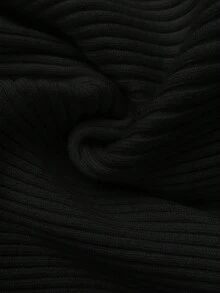 SHEIN 孕妇纯色不对称领修身长袖毛衣裙 - 黑色 - 查看 7