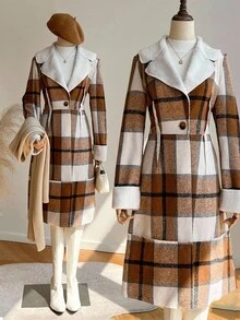 SHEIN LUNE Women's Casual Plaid Thermal Lined Pocket Lapel Coat Fall Winter Women's Winter Coat Casual Work Fall Winter - Multicolor - View 11