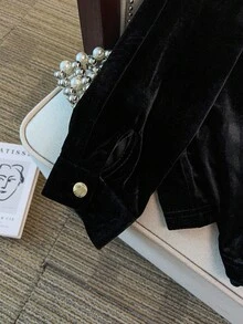 GlowEve CURVE 大码女式天鹅绒拼布荷叶边长袖衬衫，宽松时尚，秋冬 - 黑色 - 查看 4