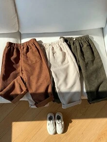 3pcs Young Boy Thickened Brushed Fabric Casual Comfortable Solid Color Straight Leg Pants, Multi-Pack, Cute Pockets, Suitable For Winter - Multicolor - View 3