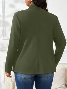 Elenzga Giacca casual in pile con chiusura lampo e maniche lunghe, tinta unita, per donne taglie forti, autunno/inverno - Verde militare - Visualizzare 2