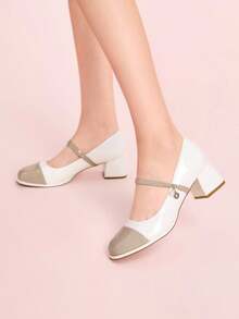 CUCCOO DOLLMOD 女士时尚优雅通勤撞色高跟鞋 - 米色 - 查看 5