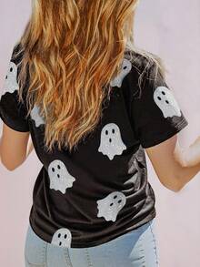 EMERY ROSE Áo thun cổ tròn in hình ma đen lấp lánh Halloween cỡ lớn dành cho nữ, Áo thun Halloween, Phù hợp cho mùa hè, Kiểu in, Áo thun thời trang hiện nay, Áo thun đẹp, Quà tặng cho anh chị em, Quà tặng cho chị em gái, Quà tặng cho mẹ, Quà tặng Ngày của Mẹ, Áo thời trang thường ngày - màu đen - Xem 2