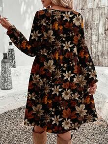 EMERY ROSE 休闲简约枫叶秋季优雅女士中长连衣裙，秋冬 - 彩色 - 查看 2