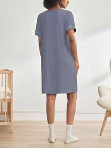 BloomMama 孕妇短袖睡袍（罗纹） - 淺灰色 - 查看 2