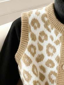 GlowEve 时尚豹纹圆领女式针织背心开衫 - 彩色 - 查看 4