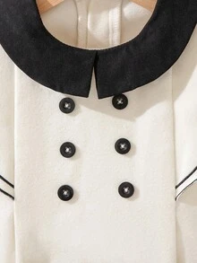 Souflis Souflis 2025 Herbst/Winter Neuankömmling Französischer Retro Weiß Kontrastfarbe Peter Pan Kragen Collegestil Mädchen Kleid - Weiss - Übersicht 3